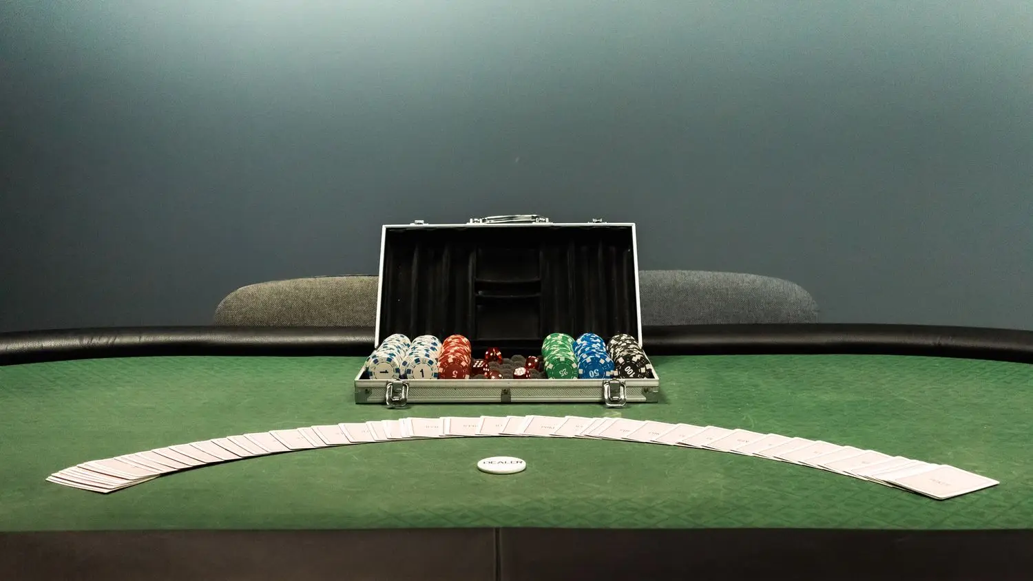 Prepared poker table as part of an event rental setup