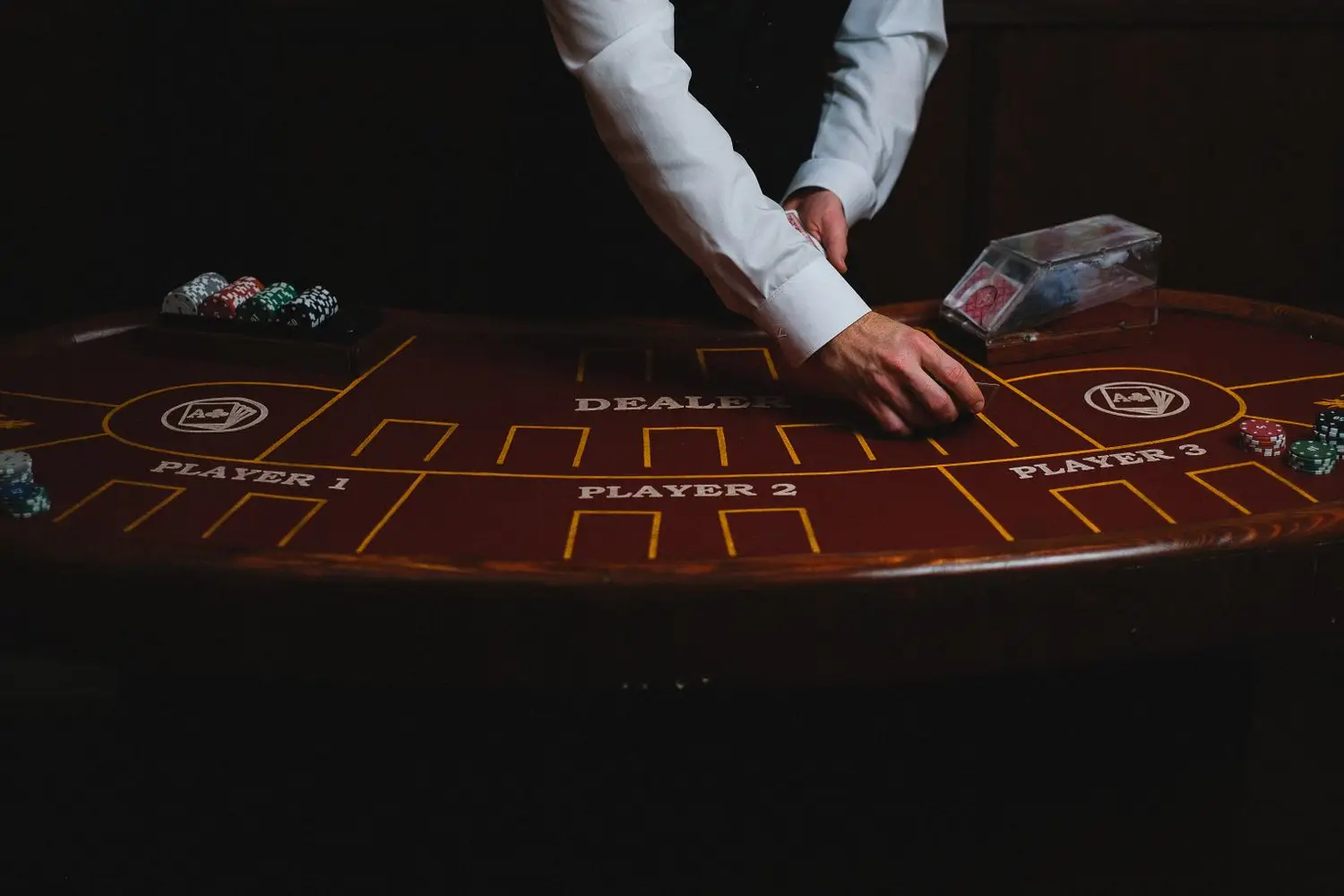 Poker event table with marked play areas